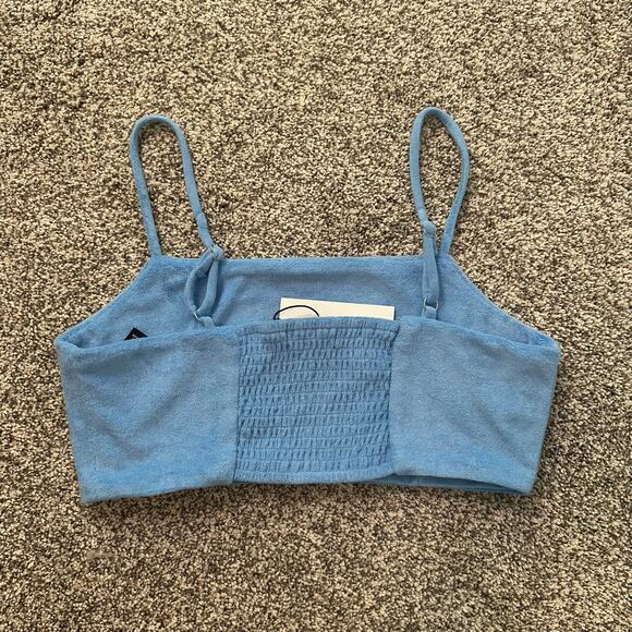 7 For All Mankind light blue cropped terrycloth bralette top size M NWT - Picture 3 of 8